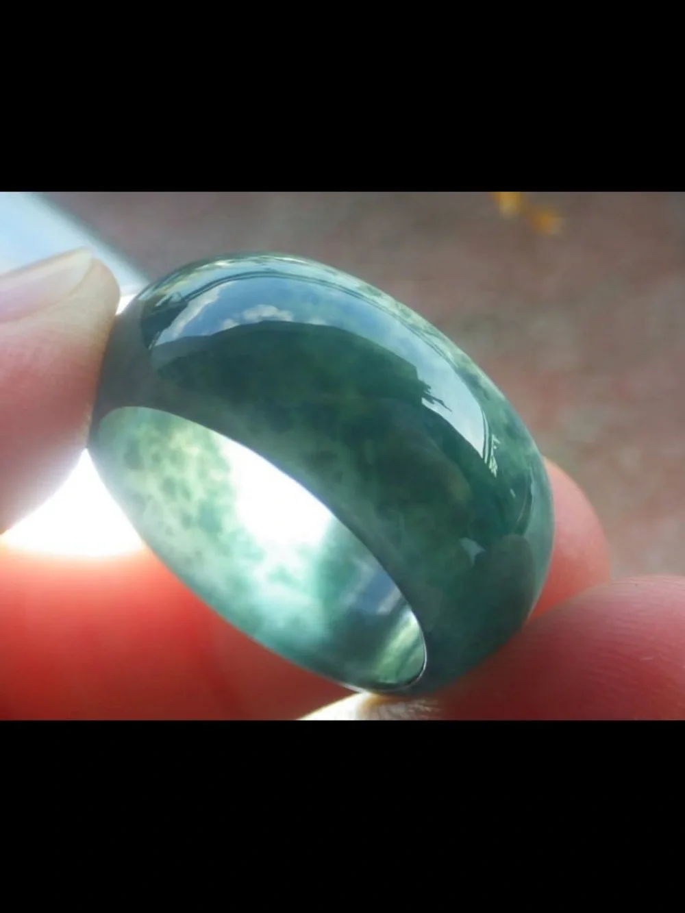 Certificate Jadeite Jewelry Jade luck Green Thick Ring Size7.75